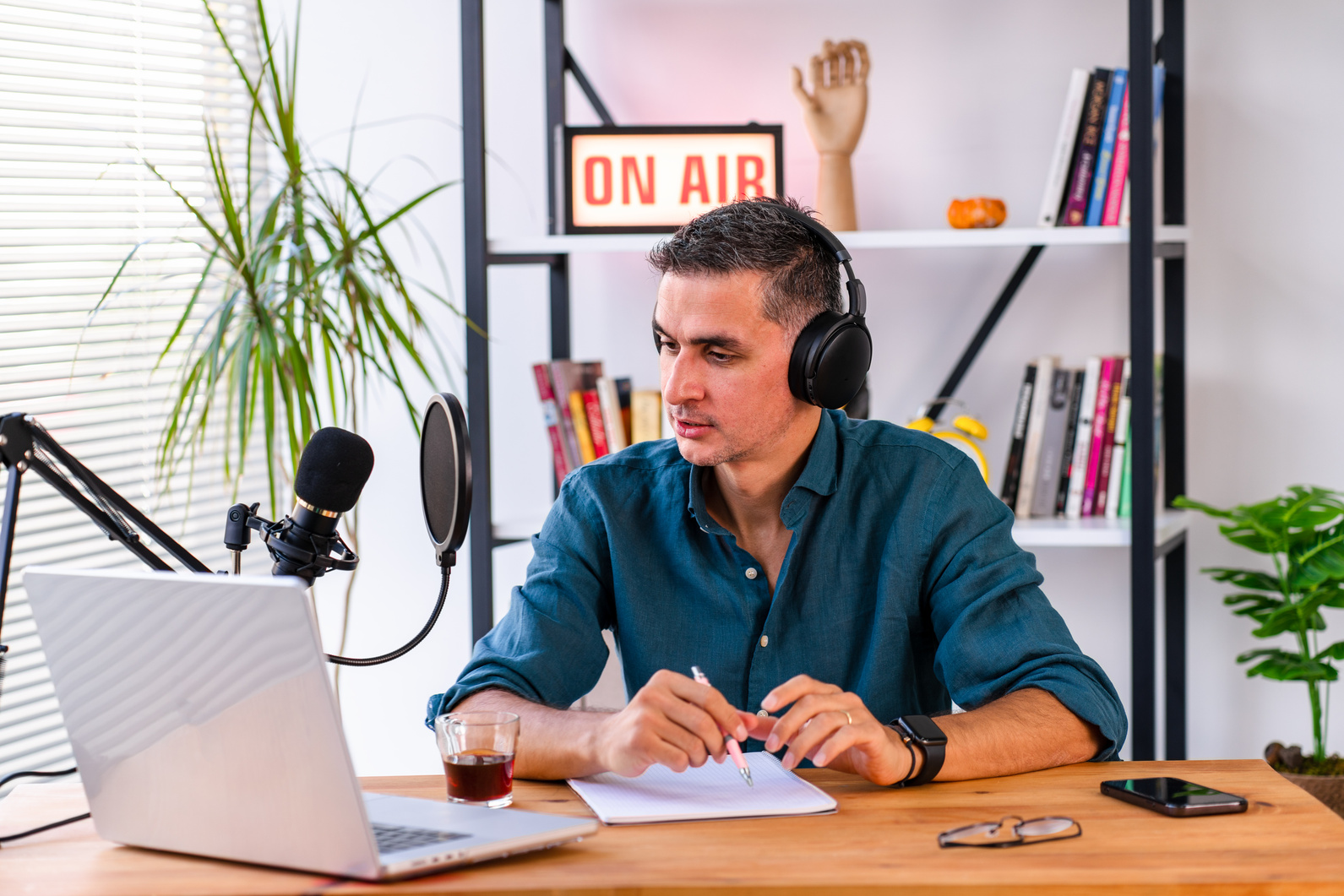 male podcaster live streaming show